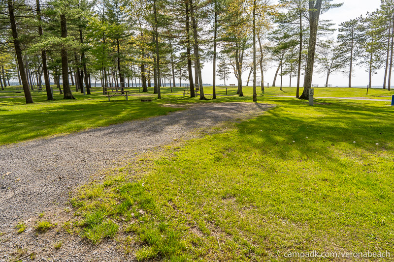 Campsite Photo of Site 32 at Verona Beach State Park, New York - Looking at Site from Road Sign Visible