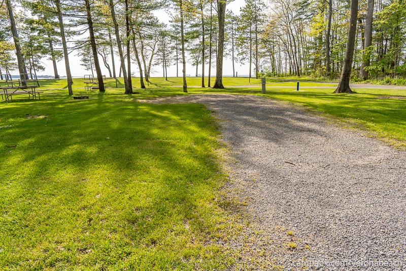 Campsite Photo of Site 32 at Verona Beach State Park, New York - Looking at Site from Road Sign Visible