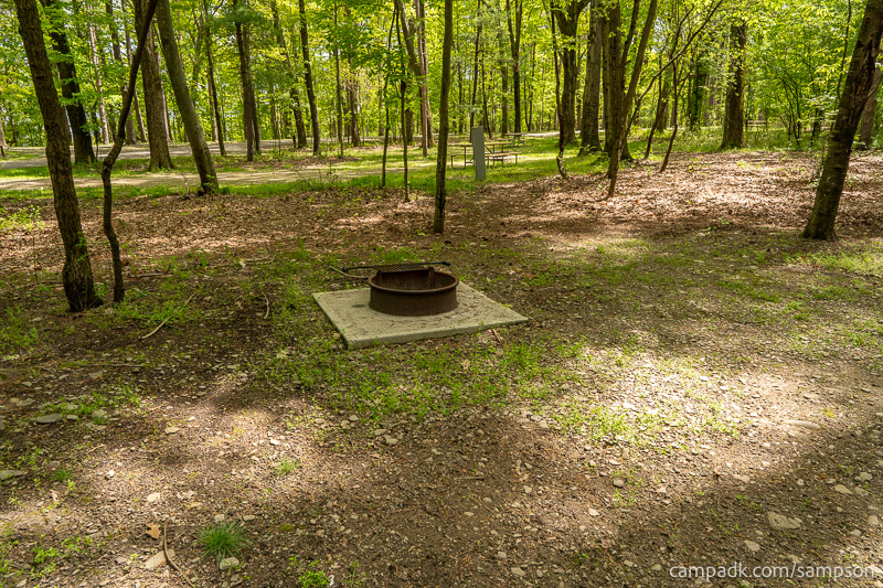 Campsite Photo of Site 24 at Watkins Glen State Park, New York - Fireplace View
