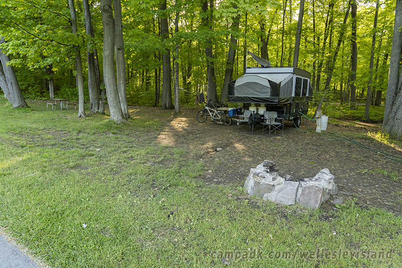 Campsite Photo of Site 19 at Wellesley Island State Park, New York - Looking at Site from Road Sign Visible